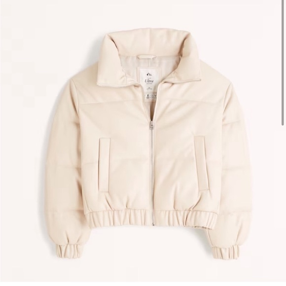 Abercrombie & Fitch Jackets & Blazers - Abercrombie Ultra Mini Puff Vegan Leather Jacket in Light Taupe